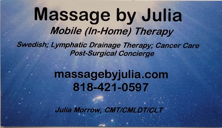 Massage by Julia front of business card